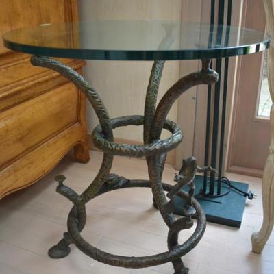Heavy Wrought Iron & Glasstop Table with Frogs