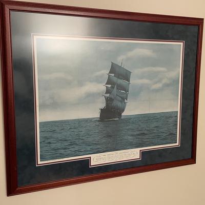 Framed Photograph Of A Ship By John Oliver La Gorce