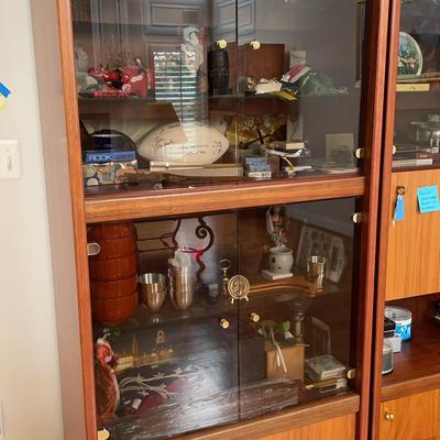Large Wooden Shelving Unit With Glass Doors