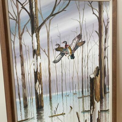 "Wood Ducks" Framed Painting By R. Cecil