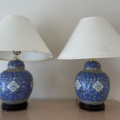 Pair of Blue Floral Porcelain Lamps