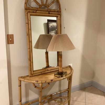 Bamboo Table, Mirror & Lamp (3)