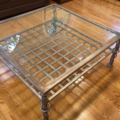 Silver Painted Metal Table With Glass Top