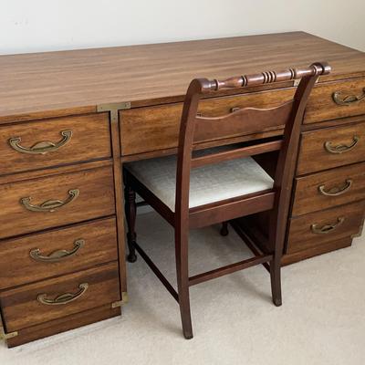 Wooden Desk with Drawers & Filing Cabinets & Chair