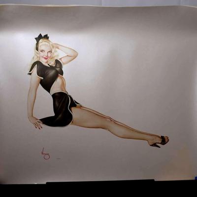 Alberto Vargas Unframed - Set 3 - Blonde Woman in Black Top & Skirt - Different Serial Numbers