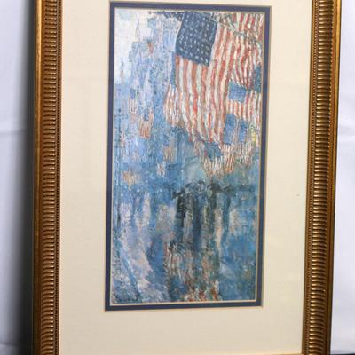 Framed American Flag Print, Gold Frame, 18" H x 12" W
