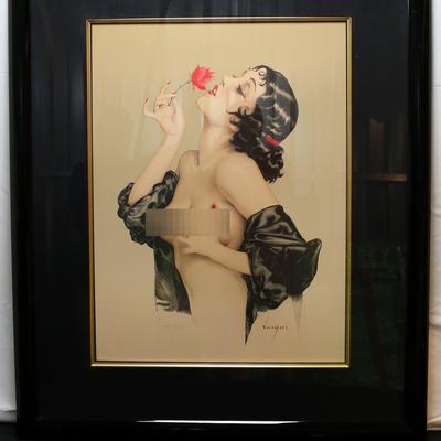 Framed Alberto Vargas Print of Black-Haired Woman with Red Rose, 20/25