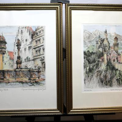 Pair of Framed Paul Geissler Prints - Rothenburg, Germany