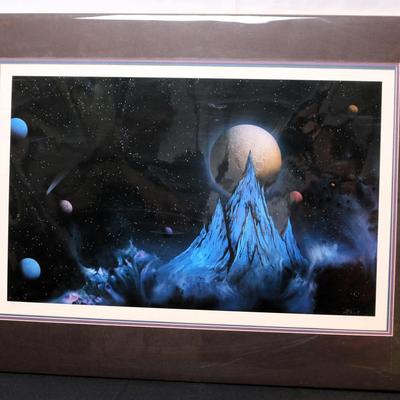 Signed David Archer Print, Untitled Mountain Image, Matted, 32" W x 23-1/2" H