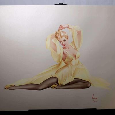 Alberto Vargas Unframed:  Blonde Woman in Yellow Dress and Black Pantyhose / Heels