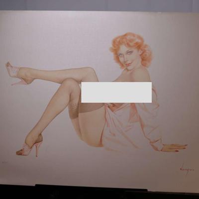 Alberto Vargas. Signed Print - Unframed Redhead with Pink Bow