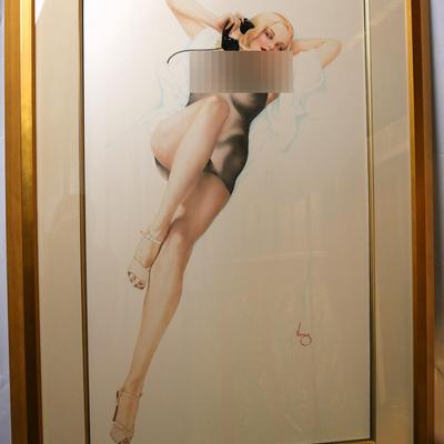 Alberto "Varga" Framed Print of Woman in Black on Phone, 159/200