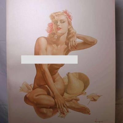 Alberto Vargas Unframed:  Girl on Imaginary Beach with Pink Bows