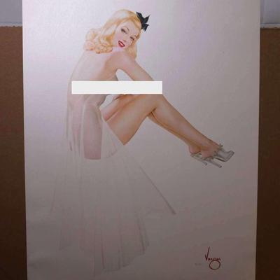 Alberto Vargas Unframed: Blonde with Long White Sheer Robe and Black Bow