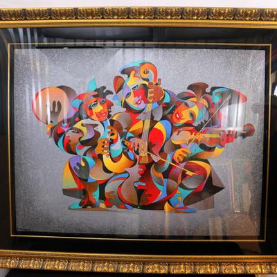 "Street Quartet" by Anatole Krasnyansky, Signed, Gold Ornate Frame