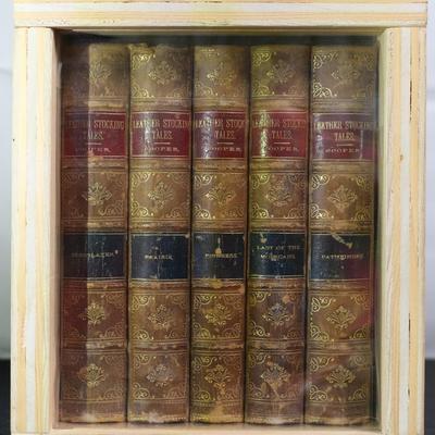 In Preserved Wooden Case:  Set of 5 Leather Stocking Tales Books by James Fenimore Cooper 
