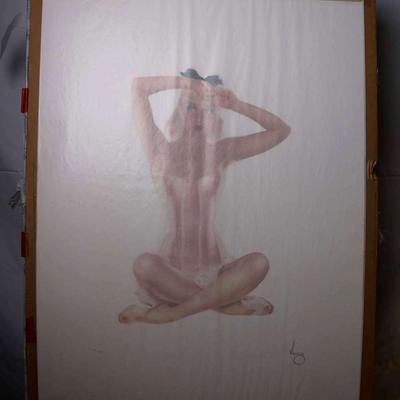Alberto Vargas Unframed:  "Varga" Blonde in Pink Nightgown and Black Bow - Wrapped to Preserve