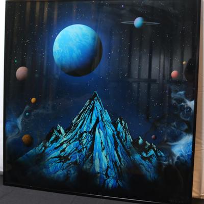 Signed Original David Archer "Cosmic Mountain" Reverse Glass Painting