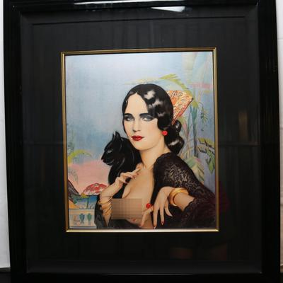 Alberto Vargas Framed Print Black-Haired Woman with Black Cat, 121/150, Black Frame