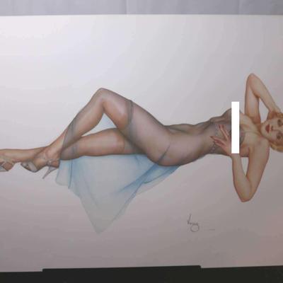 Alberto Vargas Unframed:  Redhead Laying Down With Blue Sheer Robe