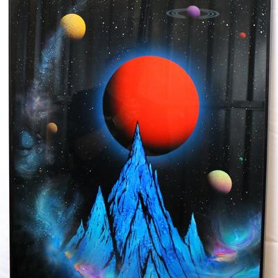 Inscribed & Signed Original David Archer Reverse Glass Painting "Fire & Ice", Mixed Media, 36" x 22"