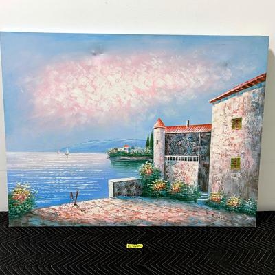 BG306AS Oil Painting By Burnett “Mediterranean Coastal Village”