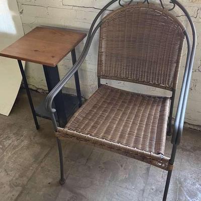 Resin Wicker Side Chair With Wood Side Table