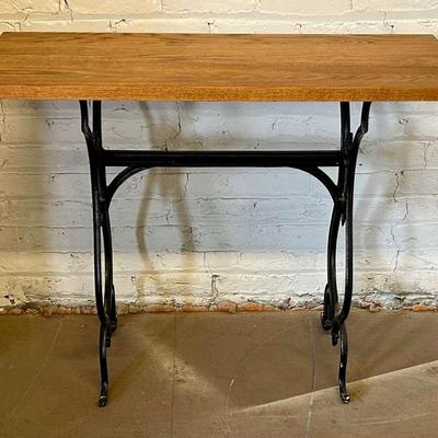 Console Table Consisting of a Victorian Cast Iron Base with a Solid Oak Top