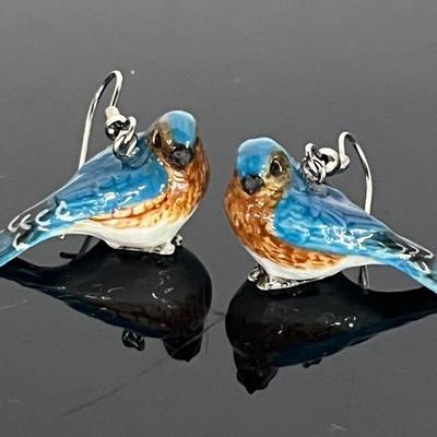 Handpainted Porcelain Bluebird Earrings