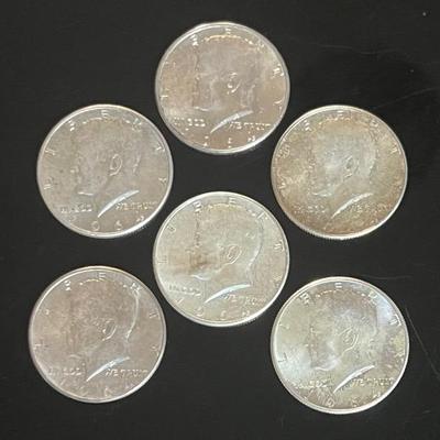 1964 Kennedy Silver Half Dollars (6) 90% Silver 