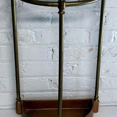 Solid Brass MCM Demilune Umbrella Stand With Cast Iron Base