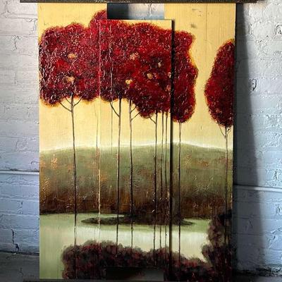 Decorative Acrylic and Epoxy Painting of Trees on Panel