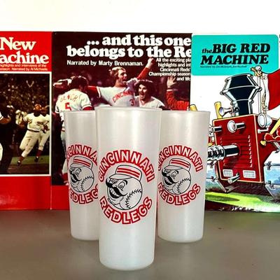 1961 Frosted Vintage Reds Glasses, Plus Promo Record Albums