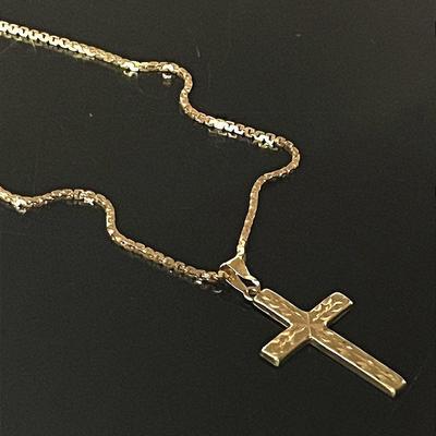 14K Yellow Gold Chain with 14K Yellow Gold Textured Cross Pendant 
