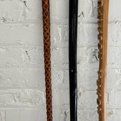 3 Vintage Hand-Carved Canes/Walking Sticks With Duck, Yukon, Etc