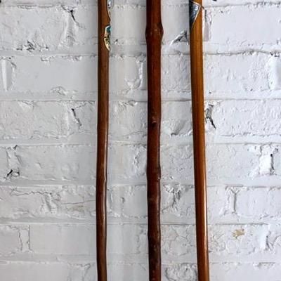 3 Antique/Vintage Wooden Canes With 1933 World’s Fair, Tourism Badges, Etc
