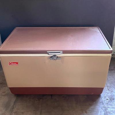 Vintage Coleman Brown And Tan Metal Cooler