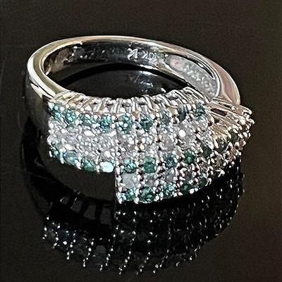 10K White Gold 48 Diamond Ring with 18 White and 30 Green Diamonds 