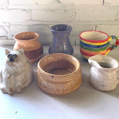 Art Pottery Vases And Cat Figurine