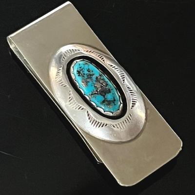 Southwestern/Native American Sterling Silver Turquoise Money Clip