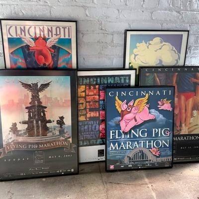 Vintage Cincinnati Flying Pig Marathon Posters (6), Including Inaugural Year