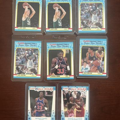 1988 & 1989 Fleer Basketball Stickers. Larry Bird, Karl Malone, Akeem Olajuwon, and More