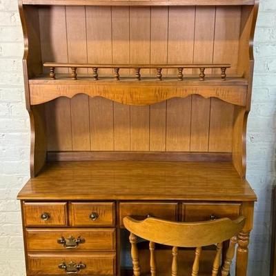 Broyhill Furniture Desk With Lighted Hutch & Chair, Country Homestead Style 
