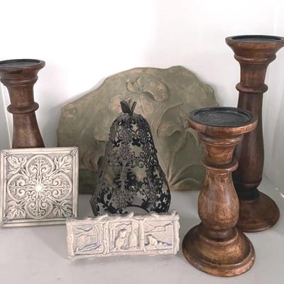 Wood Candlesticks, Pottery Tiles And Decor