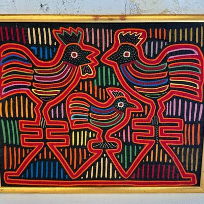 Framed ‘Kuna Mola’ Textile Art Piece With Birds
