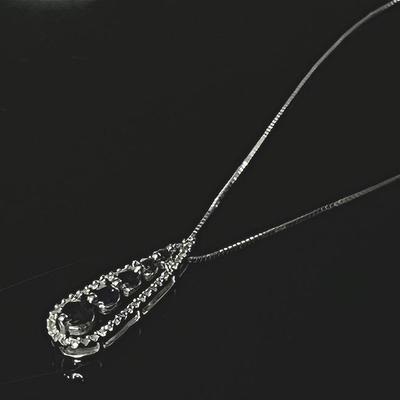 14K White Gold Chain with 10K White Gold 5 Round Genuine Blue Sapphire 42 Diamond Pendant 