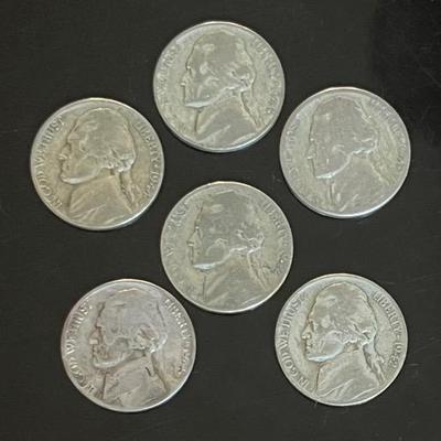 WWII Nickels (6) 35% Silver