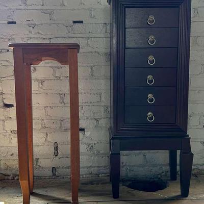 Jewelry Armoire with Maple Finish Tall Table
