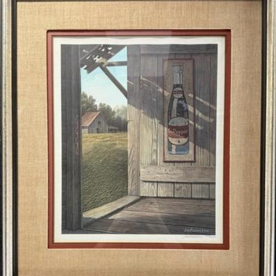 Signed limited edition framed print "Personal Regados Dr. Pepper Barn" by Jim Harrison