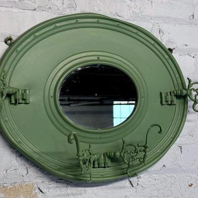 Vintage Tin Wall Mount Entry Mirror With Adjustable Hooks/Hangers